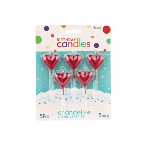 [100000013132] Heart Candle Metallic Red 5 pcs
