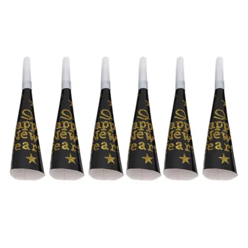 [100000013224 /28501] Happy New Year Foil Horn 8 in 6 pcs