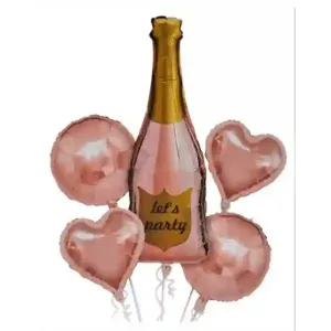 [100000013470/T-150] Let's Party Champagne Bottle Balloon Bouquet – 5 pcs 