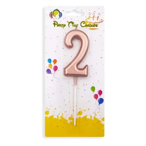 [00033888] Rose Gold Number 2 Cake & Cupcake Candle - Small