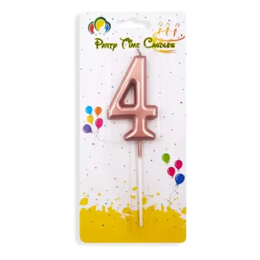 [00033892] Rose Gold Number 4 Cake & Cupcake Candle - Small