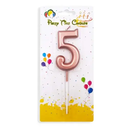 [00033894] Rose Gold Number 5 Cake & Cupcake Candle - Small
