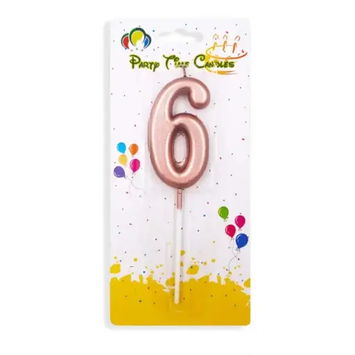 [00033896] Rose Gold Number 6 Cake & Cupcake Candle - Small