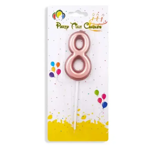 [00033900] Rose Gold Number 8 Cake & Cupcake Candle - Small