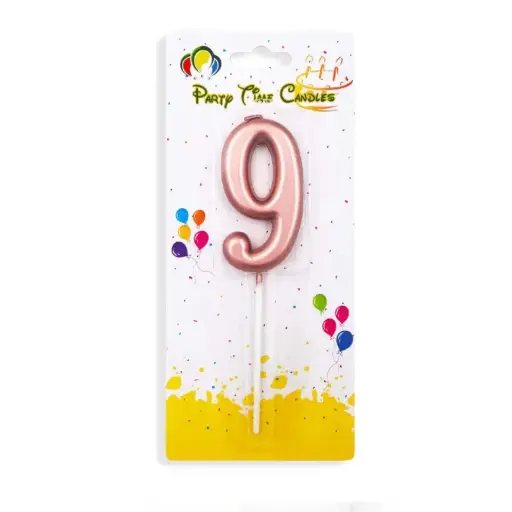[00033902] Rose Gold Number 9 Cake & Cupcake Candle - Small