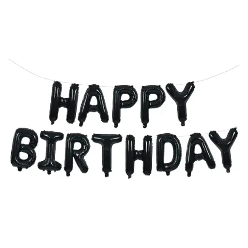 [T092] Black Happy Birthday Foil Balloons Banner 18 Inch