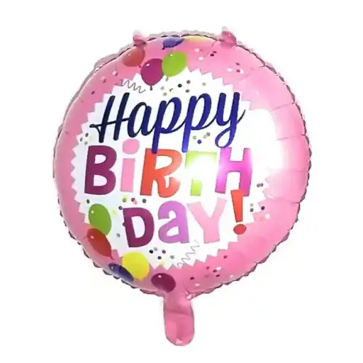 [00033994/P-090] Happy Birthday Pink Celebration Round Foil Balloon 18in
