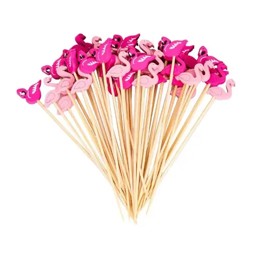[00046694] Flamingo Natural Wooden Food Pickers - 30 pcs