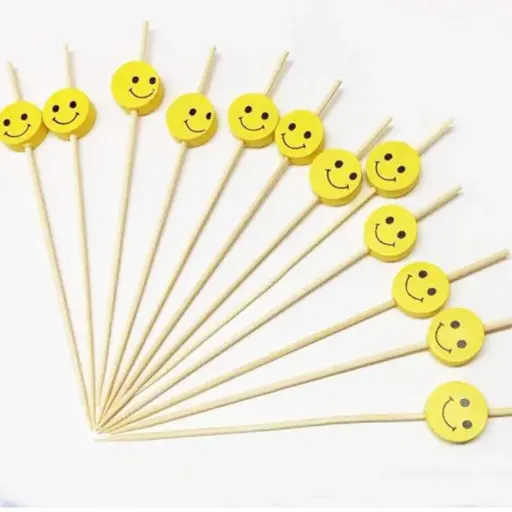 [SMILEY FOOD PICKS] Yellow Smiles Natural Wooden Food Pickers  - 30 pcs