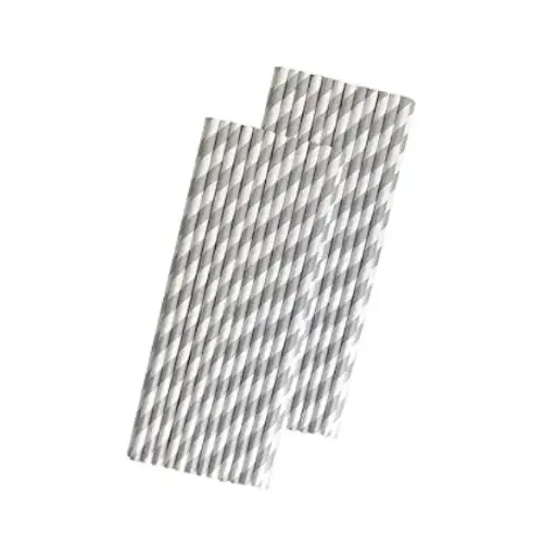 [00046732] Silver Striped Paper Straws 25 Pcs