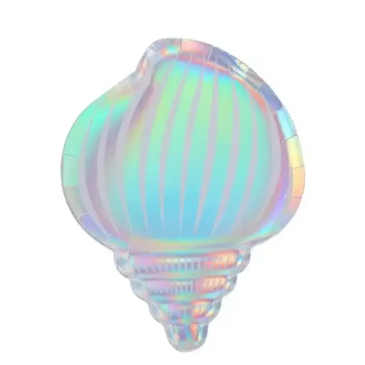 [00047180] Mermaid Clam Shell Holographic Plates 7in 8pcs
