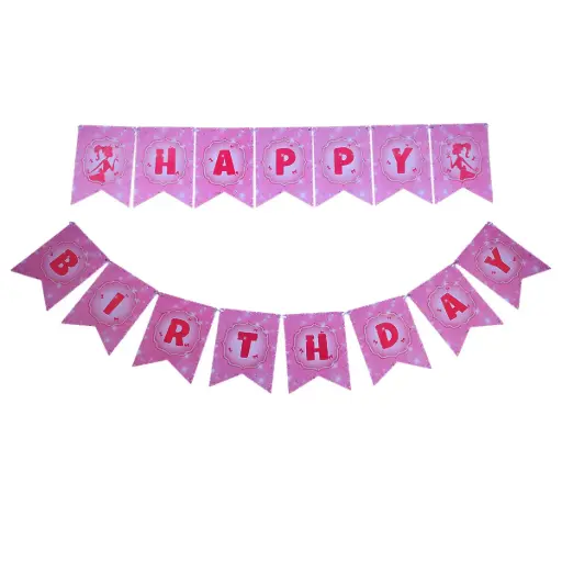 [48337] Pink Barbie Girl Hbd Letter Banner