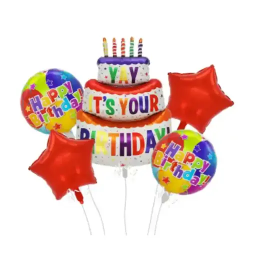 [00049461/T-258] Premium Cake Yay its your Birthday 5 Pcs Foil Balloon