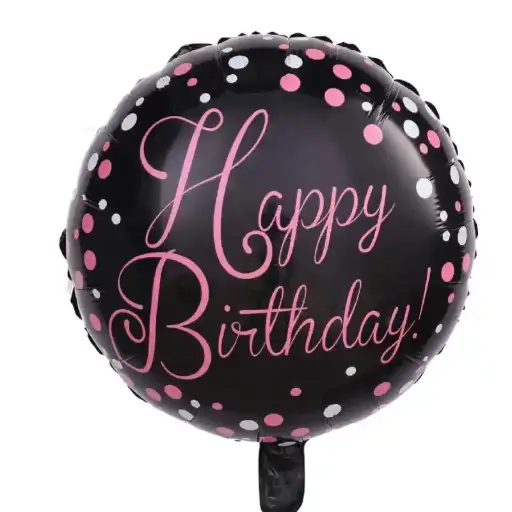 [00049505/P-202] Happy Birthday Black & Pink Polka Dot Foil Balloon 18in