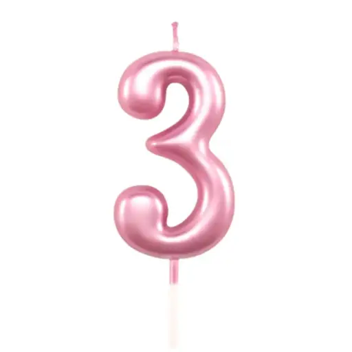 [49517] Rose Pink Number 3 Cake & Cupcake Candle - Small 