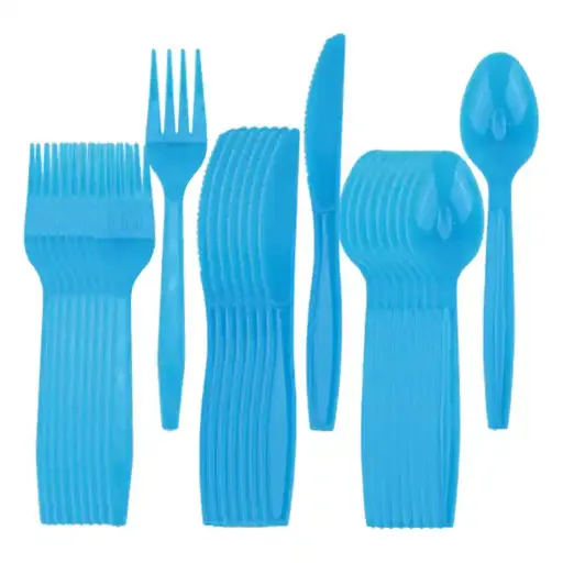 [50091] Blue plastic cutlery set 30 pcs