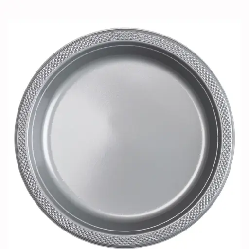 [43031.17] Round Plastic Plate 9 Inch - Silver