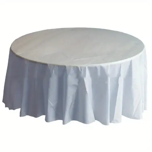[77018.18] Silver Round Plastic Table Cover 84in