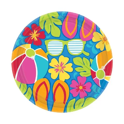 [723778] Summer Splash Beach Ball Hawaiian Plate 10.5 in - 18pcs
