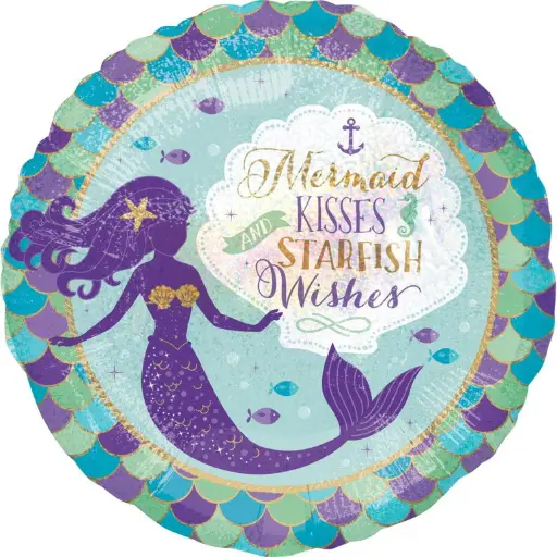 [3779901] Mermaid Wishes & Kisses Holographic Foil Balloon 45cm