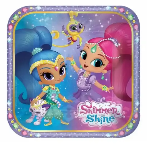 [541653] Shimmer and Shine Paper Square Plate 7in 8pcs