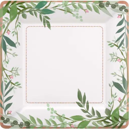 [592143] Love And Leaves Metallic Square Paper Plates 10in