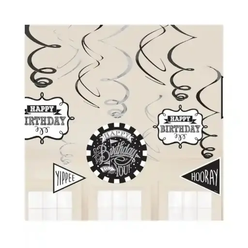 [671671] Chalkboard Birthday Swirl Decorations – 12 pcs 