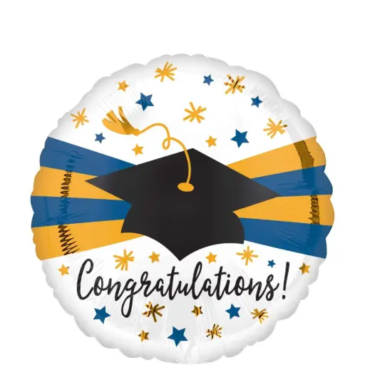 [40942] Blue & Gold Graduation Foil Balloon 18in