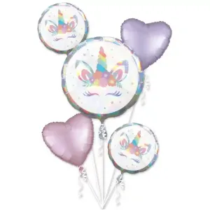 [4106001] Unicorn Party Iridescent Balloon Bouquet, 5pcs