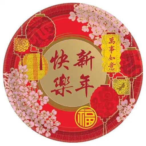 [00033024/541347] Chinese New Year Blessing Plates Red 7in 8pcs