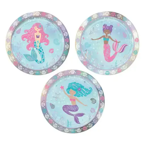 [542725.99] Shimmering Mermaid Birthday Irridescent Plates 7in, 8pcs