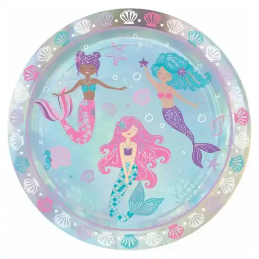 [552725] Shimmering Mermaids Iridescent Paper Plates 9in, 8pcs