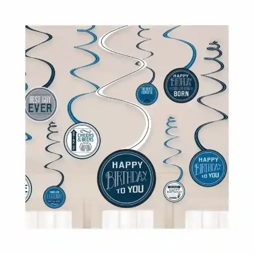 [670802] Happy Birthday Men’s Swirls Decorations – 12 pcs 