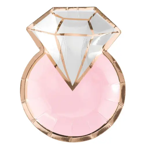 [430896] Diamond Ring Shaped Metallic Paper Plates 7in 8pcs