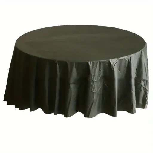 [77017.10] Black Round Plastic Table Cover 84in