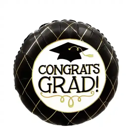 [4421201] Graduation Black & Gold Satin Foil Balloon 45cm