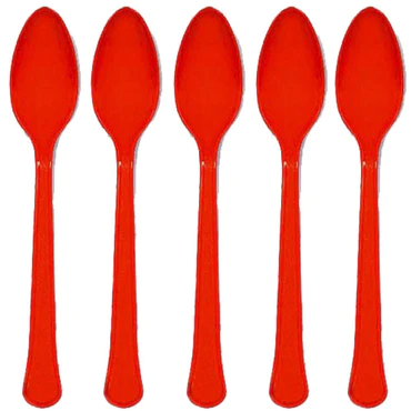 [8021.40] Apple Red Heavy Weight Plastic Spoon - 20 Pcs