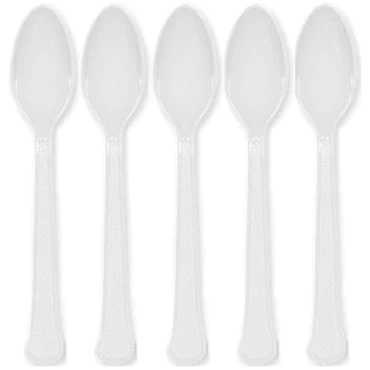 [8021.08] Frosty White Heavy Weight Plastic Spoon - 20 Pcs