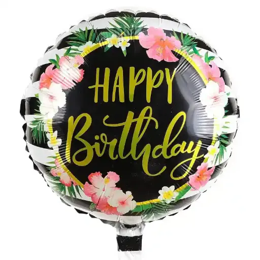 [P-095] Happy Birthday Tropical Floral Round Foil Balloon 18in