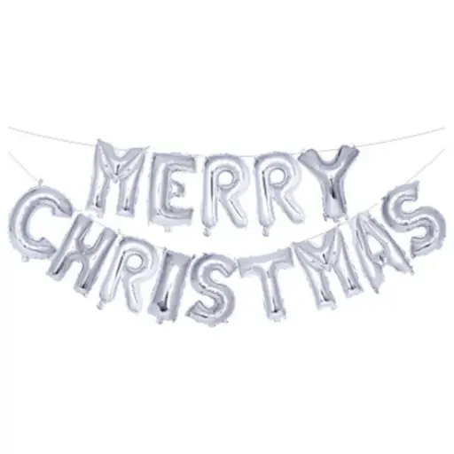 [T-052-B] Silver Merry Christmas Balloon Letter Banner - 17 Inch