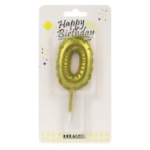 [56486] Gold Birthday Number Candle  0 – Cake Topper 10cm 