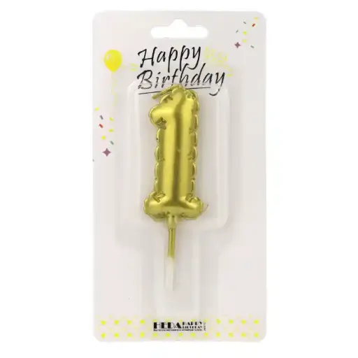 [56488] Gold Birthday Number Candle 1 - Cake Topper - 10cm