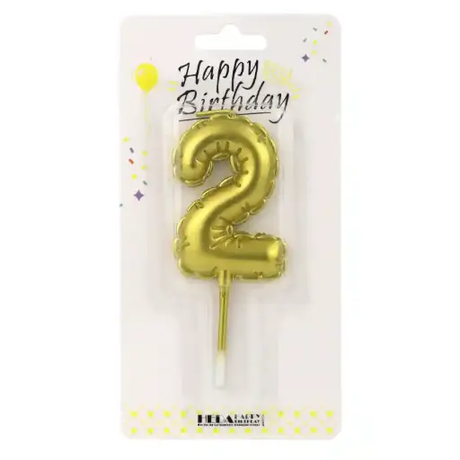 [56490] Gold Birthday Number Candle 2 - Cake Topper - 10cm