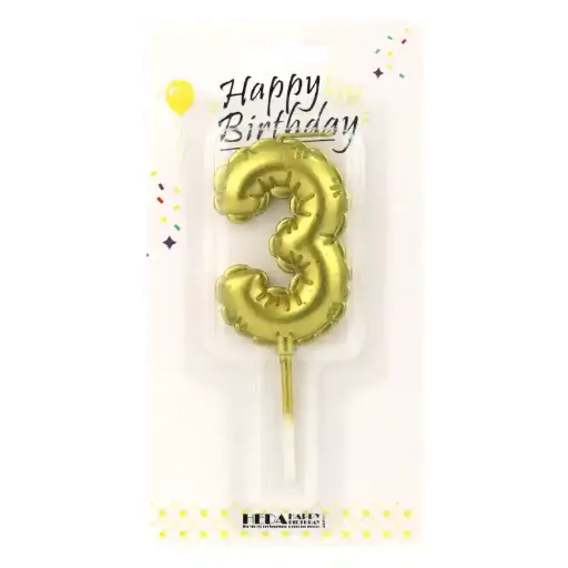 [56492] Gold Birthday Number Candle 3 - Cake Topper - 10cm