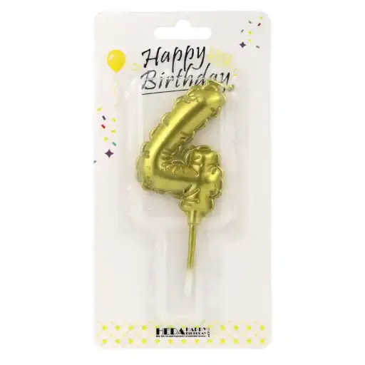 [56494] Gold Birthday Number Candle 4 - Cake Topper - 10cm