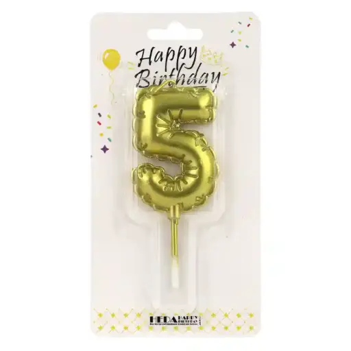 [56496] Gold Birthday Number Candle 5 - Cake Topper - 10cm