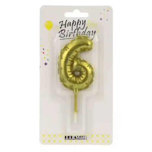 [56498] Gold Birthday Number Candle 6 - Cake Topper - 10cm