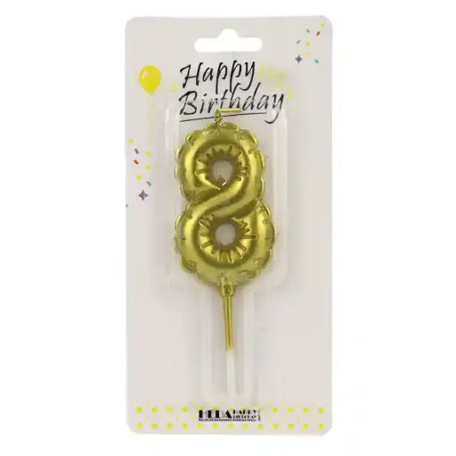 [56502] Gold Birthday Number Candle 8 - Cake Topper - 10cm