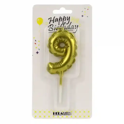 [56504] Gold Birthday Number Candle 9 - Cake Topper - 10cm