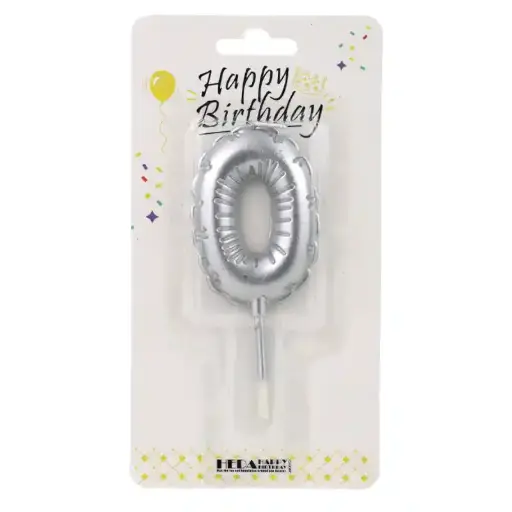 [56506] Silver Birthday Number Candle 0 - Cake Topper - 10cm